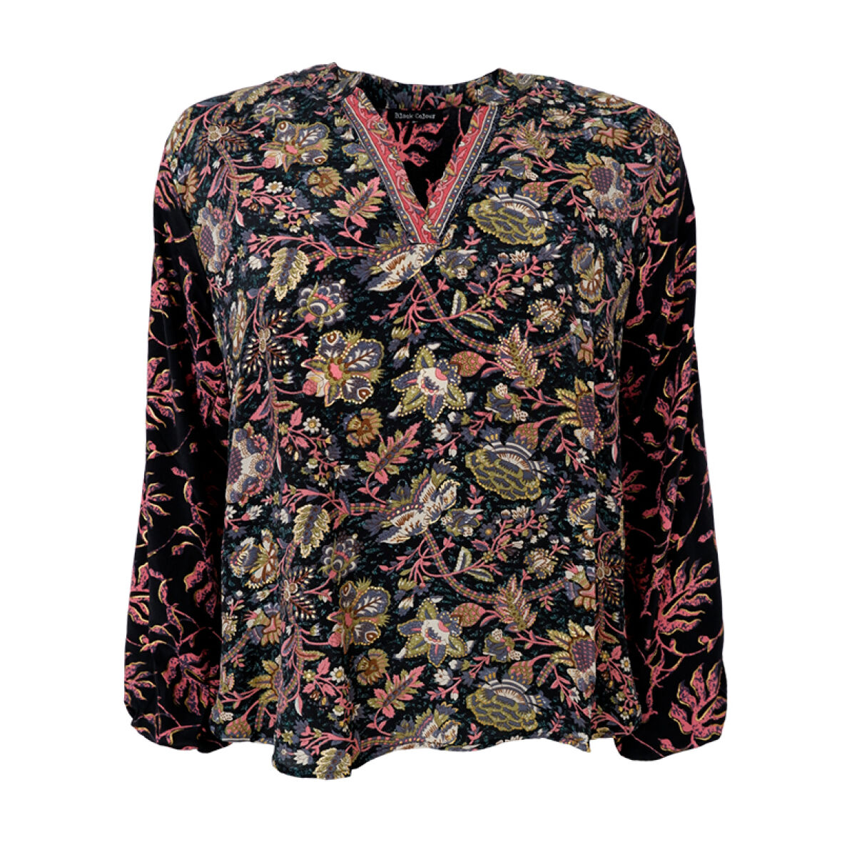 Black Colour Luna kaftan tunic floral green