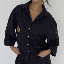 Continue - Continue Mili Pinstripe Patch Skjorte