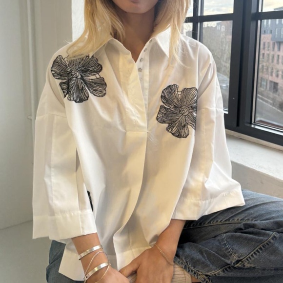 Continue - Continue Klara Flower Emb Bluse 