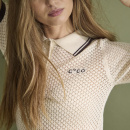 Co'couture - Co'couture Lue Pointelle Polo Strik 