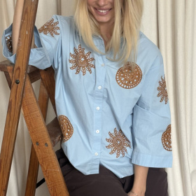 Continue Emilia Bluse - Blue W brown Emb